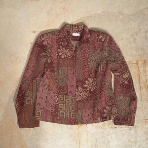 Christopher & Banks Burgundy and Beige Textured Jacket